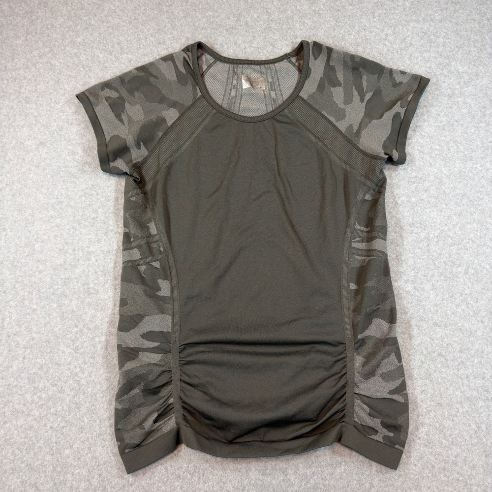 Athleta Top Womens XL Camo Seamless Short Sleeve Ruched Activewear Athleisure